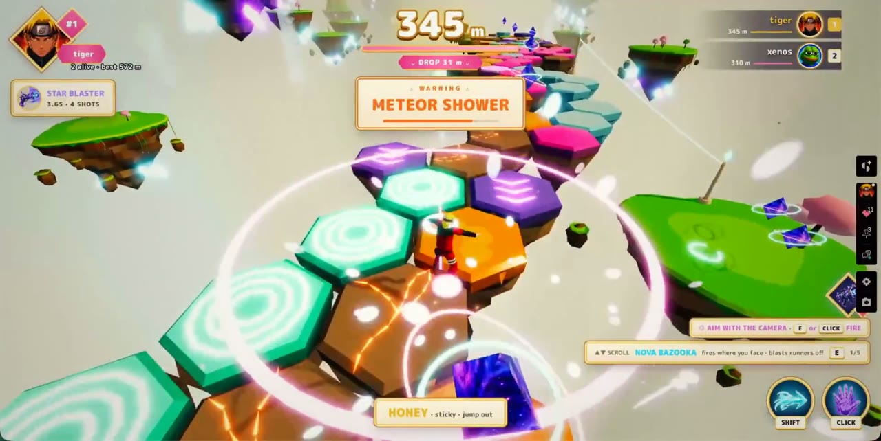 Players climb floating hex platforms in a sky racing game by TAbrodi