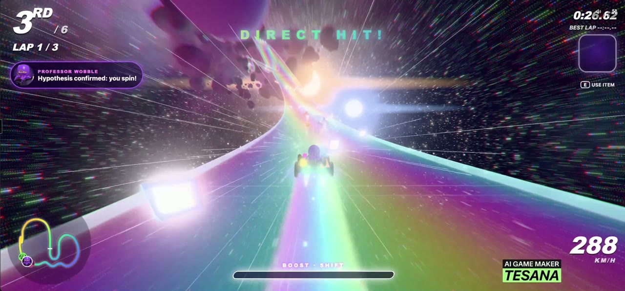 Kart races along a rainbow track past Saturn's rings by Rubzem