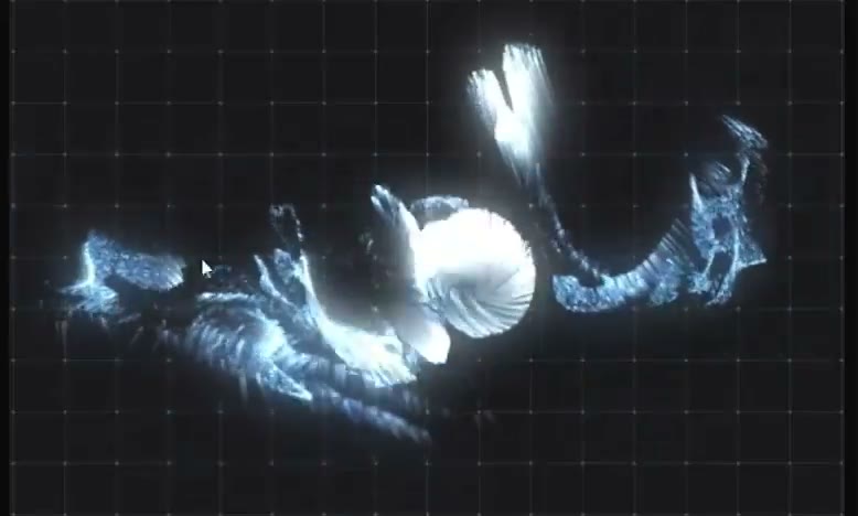 Cursor tears glowing particle text apart on a dark grid 작성자 mszzz0011
